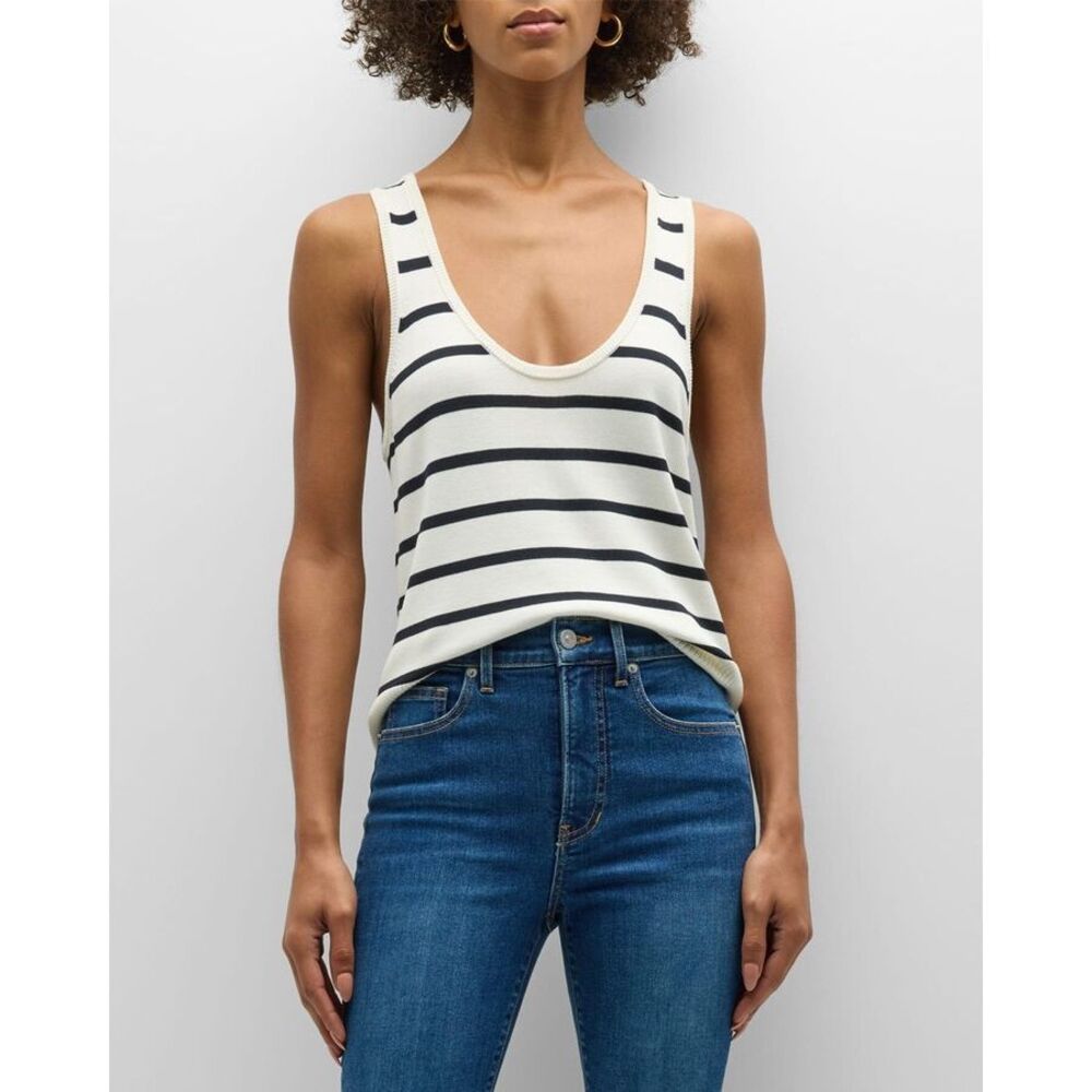 Veronica‎ Beard Conroe Stripe Tank Top, Cream and Navy Blue, Women's L